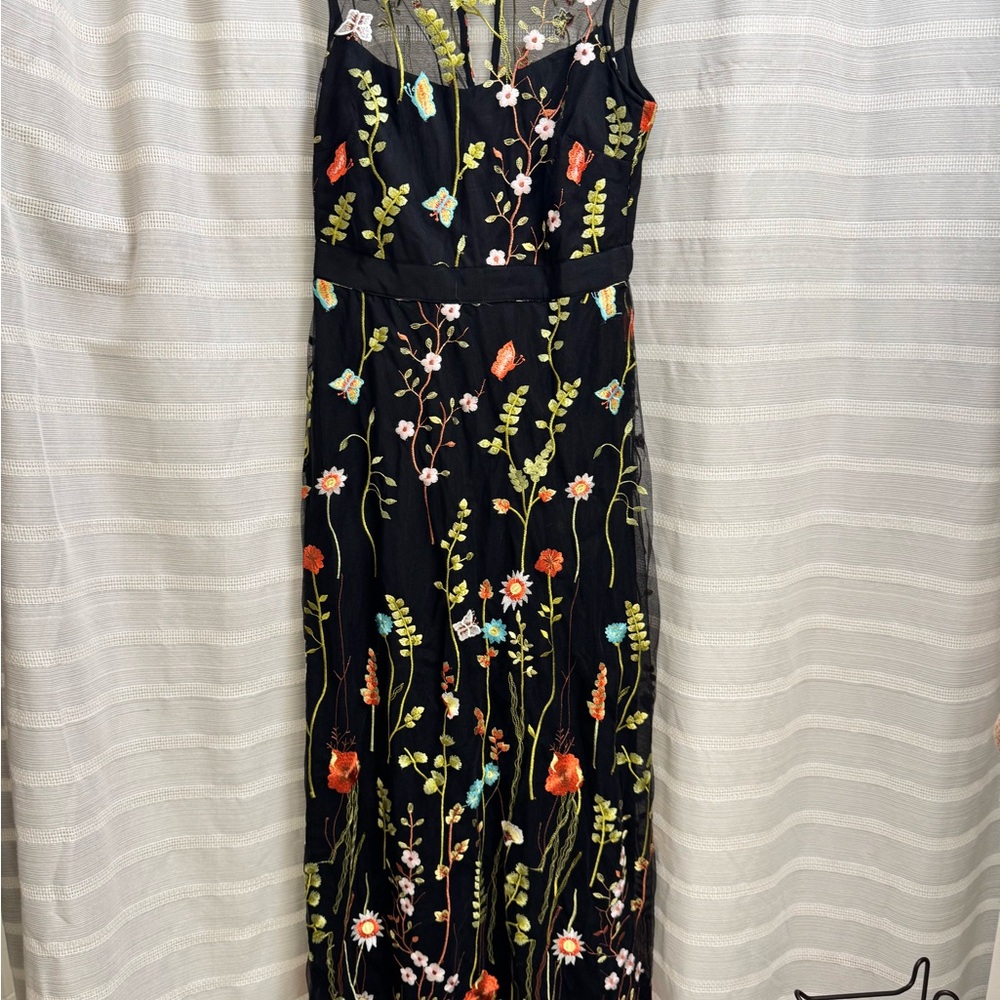 Floral Embroidered Black Maxi Dress